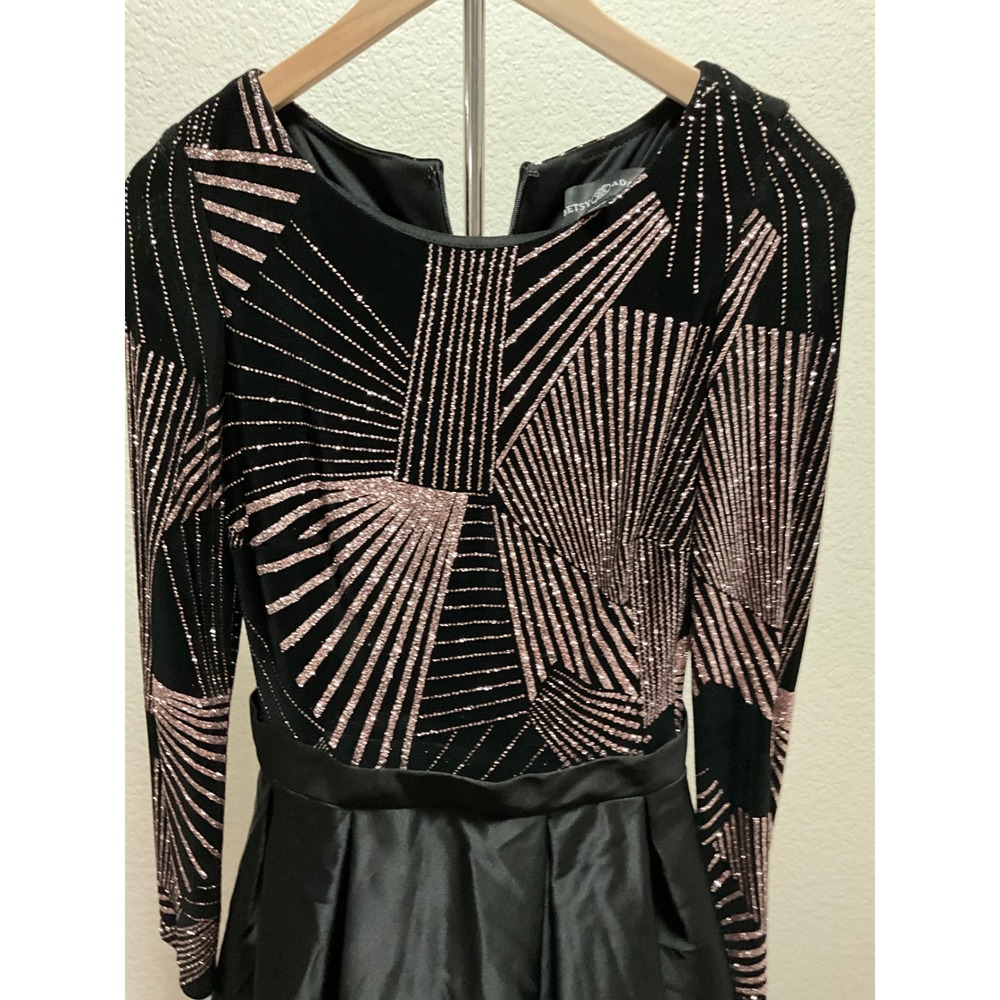 Betsy Adam Black Rose Gold Glitter Geometric Long Sleeve Dress Size 6 - Picture 3 of 4
